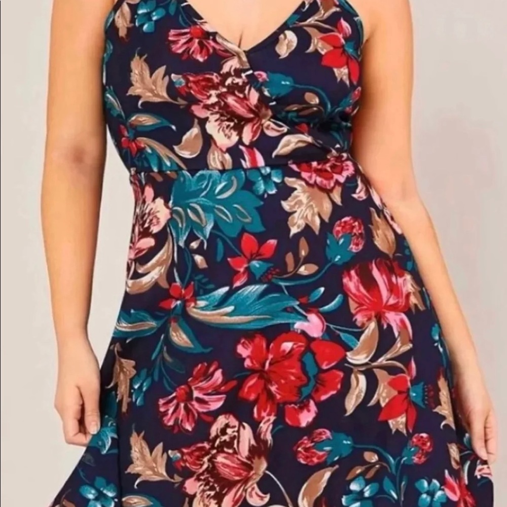 Floral abstract tank dress 1X new stretchy